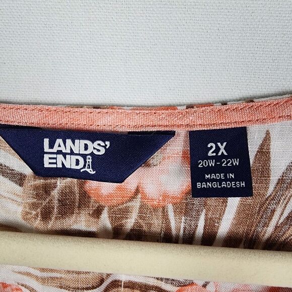 Lands' End Blouse Women's 2X Tropical Floral Linen Top Resort Vacation Cruise - Picture 3 of 6